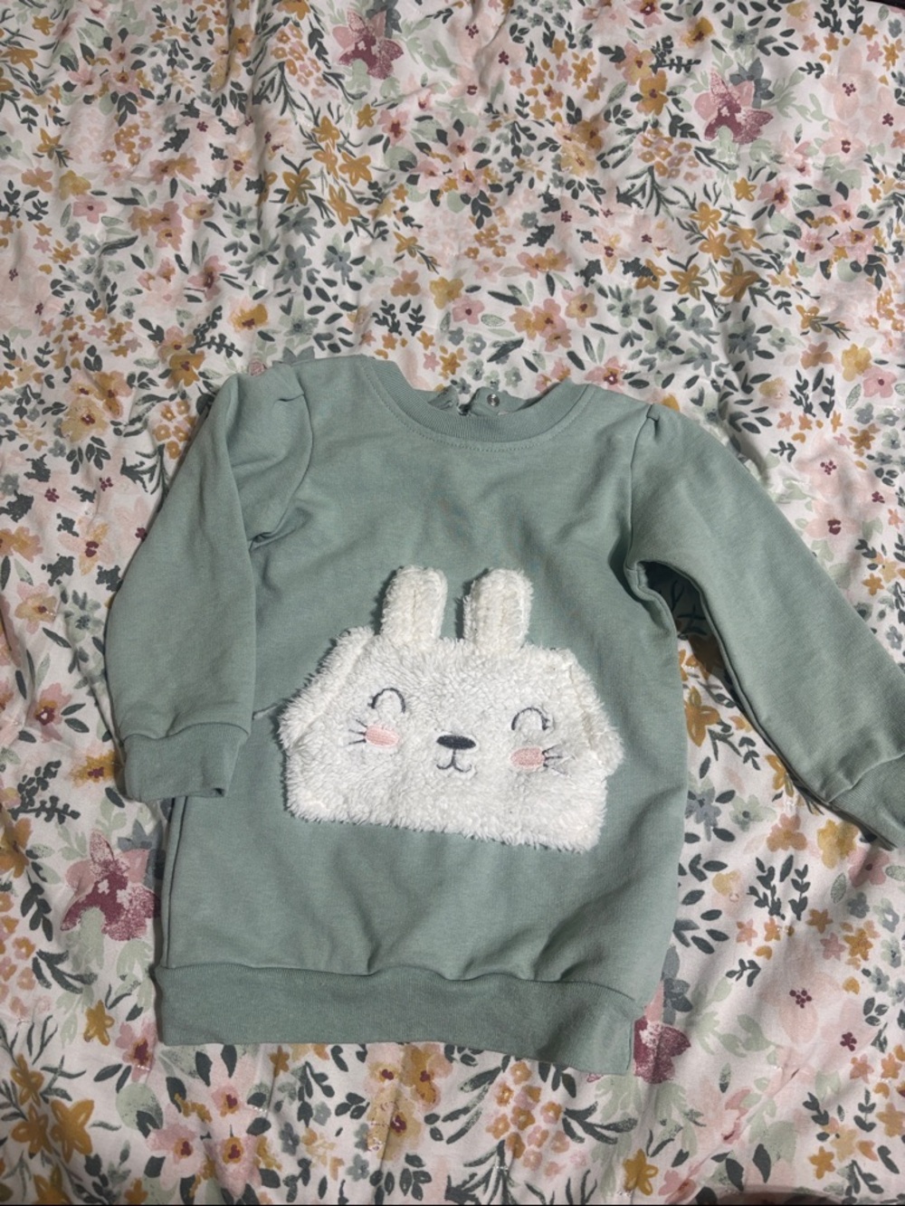 Koala Kids Sage Green Bunny Plush Appliqué Sweatshirt